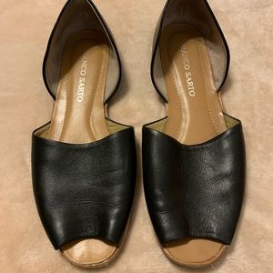 Franco Sarto Black Leather peep toe flats